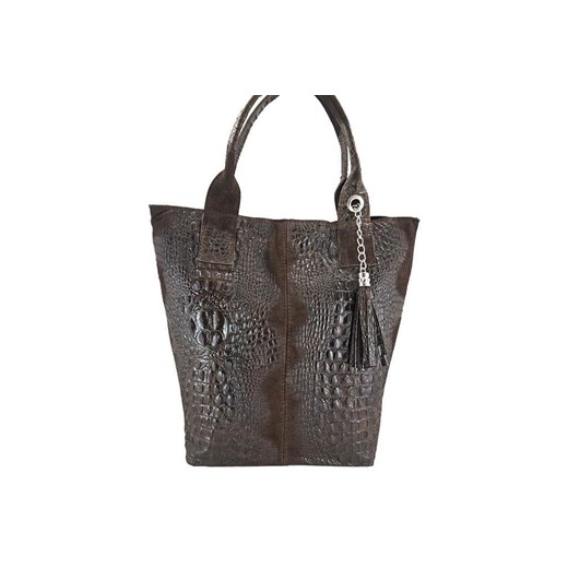 Modny worek skórzany - CROCO - Brązowy ciemny ze sklepu Barberinis w kategorii Torby Shopper bag - zdjęcie 130127158