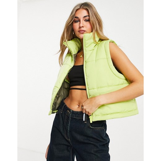 Stradivarius – STR – Limonkowy ocieplany krótki bezrękawnik-Zielony XL Asos Poland