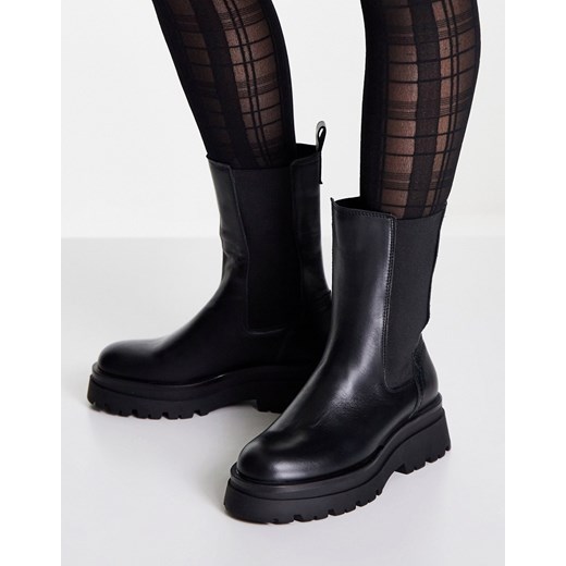 Stradivarius – Skórzane wciągane sztyblety do łydki w czarnym kolorze-Black 39 Asos Poland