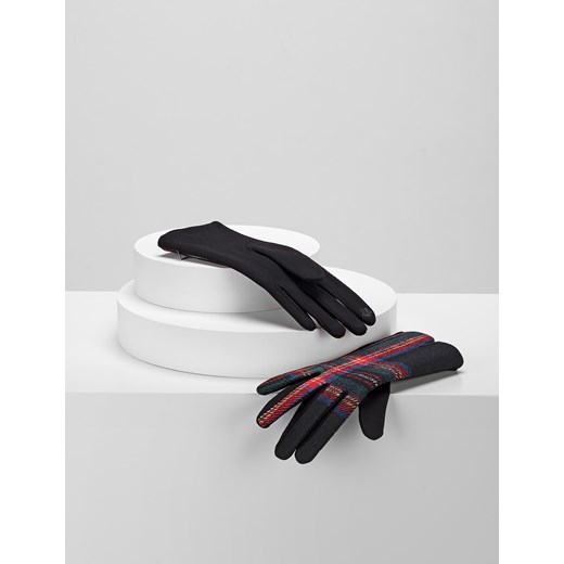 Czarne rękawiczki w kratę z dodatkiem wełny ze sklepu Molton w kategorii Rękawiczki damskie - zdjęcie 130215167