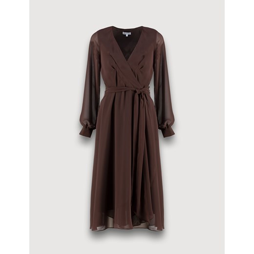 Kopertowa sukienka z szarfą w czekoladowym kolorze Molton 44 Molton