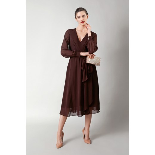 Kopertowa sukienka z szarfą w czekoladowym kolorze Molton 36 Molton