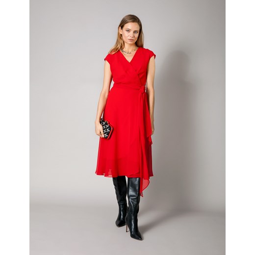 Czerwona kopertowa sukienka z szarfą Molton 44 Molton