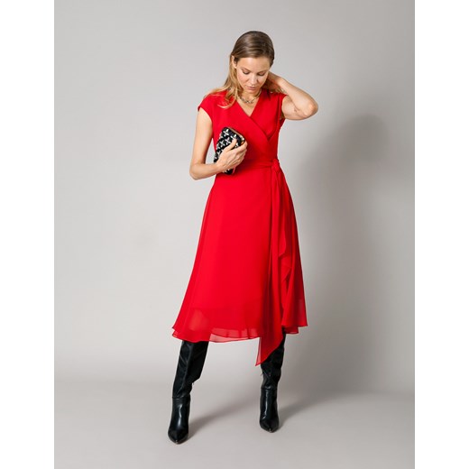 Czerwona kopertowa sukienka z szarfą Molton 36 Molton