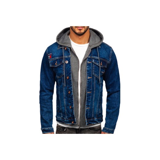 Granatowa kurtka jeansowa męska z kapturem Denley RC85173W1 3XL wyprzedaż Denley