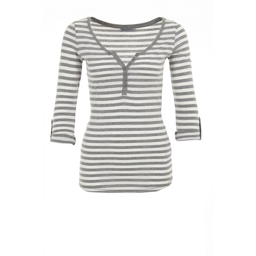 Striped T-shirt with buttoned neck terranova szary t-shirty