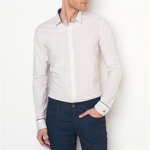 Koszula z drobnym wzorem, wąski krój (dopasowana) la-redoute-pl bialy bawełniane