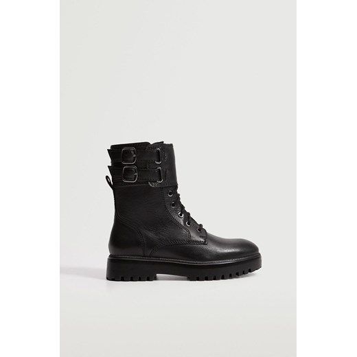 Mango workery skórzane damskie kolor czarny na płaskim obcasie Mango 38 ANSWEAR.com