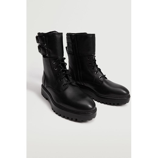 Mango workery skórzane damskie kolor czarny na płaskim obcasie Mango 42 ANSWEAR.com