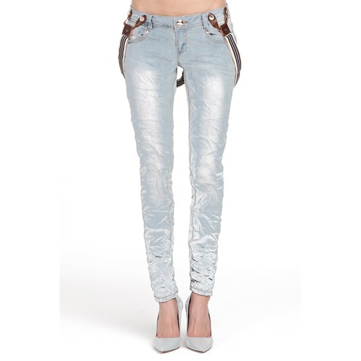 Szaro-jeansowe spodnie z szelkami denimbox-pl bialy bawełniane
