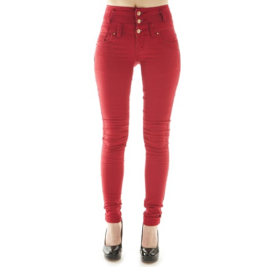 Malinowe spodnie z wyższym stanem denimbox-pl czerwony bawełniane