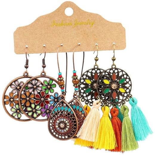 Zestaw kolczyków boho folk ręcznie malowane etniczne Jewelry & Watches okazja Edibazzar
