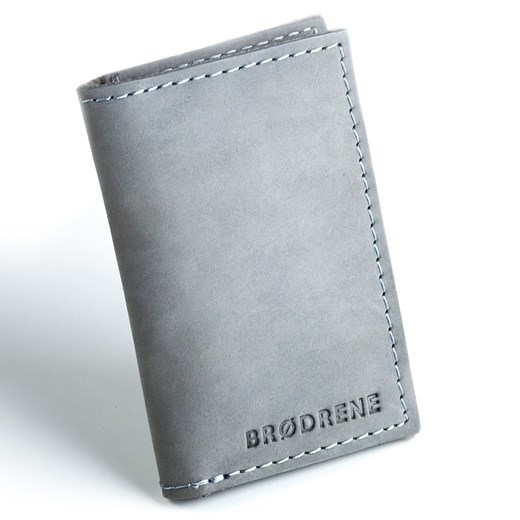 Skórzany cienki portfel slim wallet BRODRENE SW03 szary  promocja Skorzana.com
