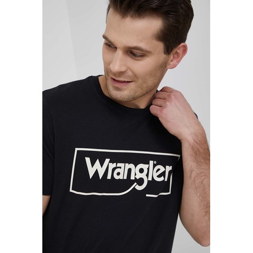 Wrangler t-shirt bawełniany kolor czarny z nadrukiem Wrangler S ANSWEAR.com