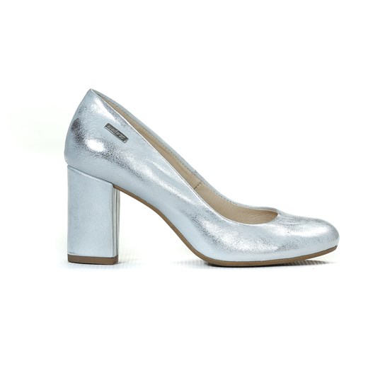 srebrne czółenka na obcasie - skóra naturalna - model 042 - kolor srebrny Zapato 41 zapato.com.pl