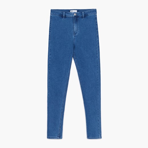 Cropp - Niebieskie jeansy skinny z wysokim stanem - Niebieski Cropp 38 Cropp