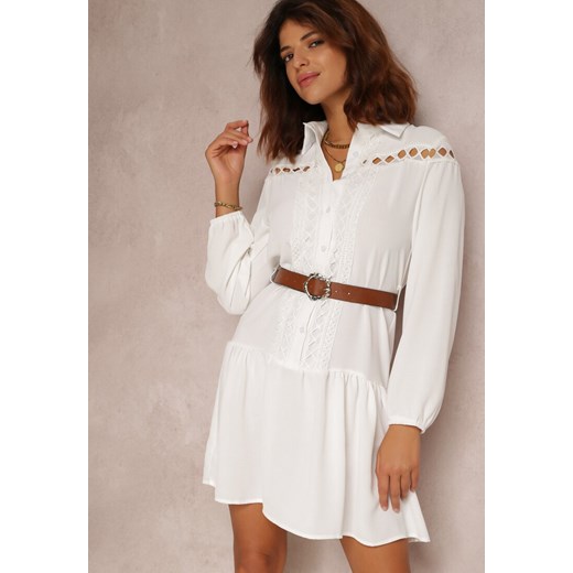 Biała Sukienka Z Paskiem Ianthica ze sklepu Renee odzież w kategorii Sukienki - zdjęcie 130731797