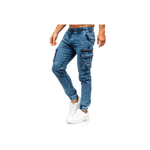 Granatowe spodnie jeansowe joggery bojówki męskie Denley HY1020 M okazyjna cena Denley
