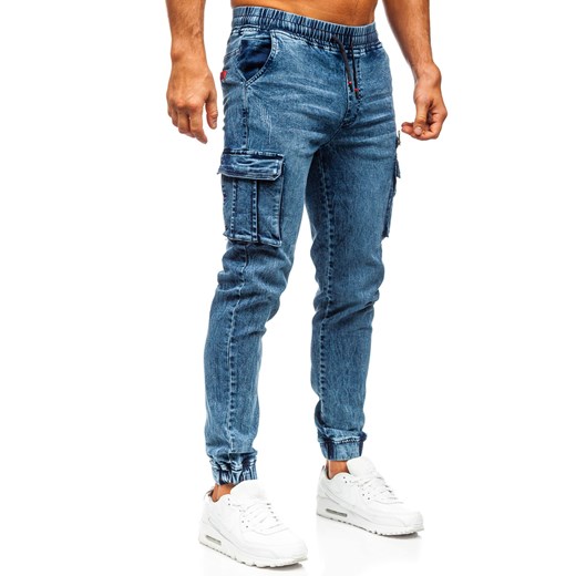 Granatowe spodnie jeansowe joggery bojówki męskie Denley HY1020 L wyprzedaż Denley