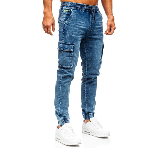 Granatowo-zielone spodnie jeansowe joggery bojówki męskie Denley HY1028 XL wyprzedaż Denley