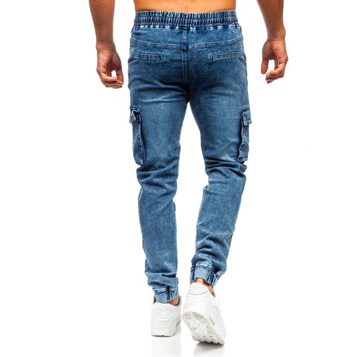 Granatowo-zielone spodnie jeansowe joggery bojówki męskie Denley HY1028 2XL wyprzedaż Denley
