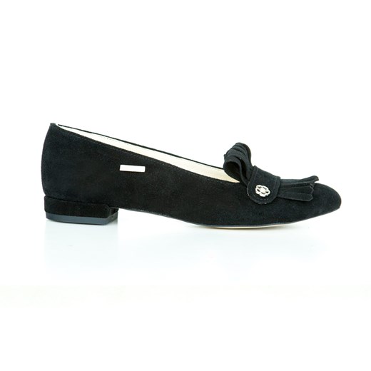 zamszowe balerinki z frędzlami - skóra naturalna - model 046 - kolor czarny Zapato 40 zapato.com.pl