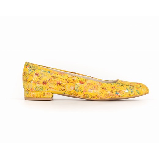 kwiatowe balerinki z ostrym noskiem - skóra naturalna - model 050 - kolor żółte Zapato 36 zapato.com.pl