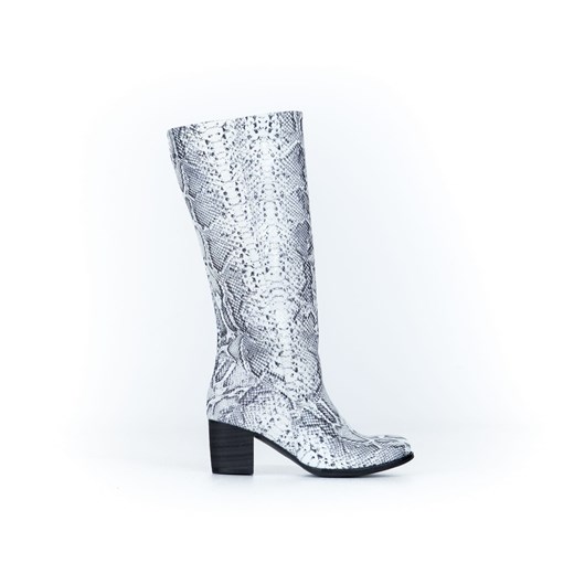 wężowe kozaki na słupku - skóra naturalna - model 154 - kolor biały wąż (40) Zapato 40 zapato.com.pl