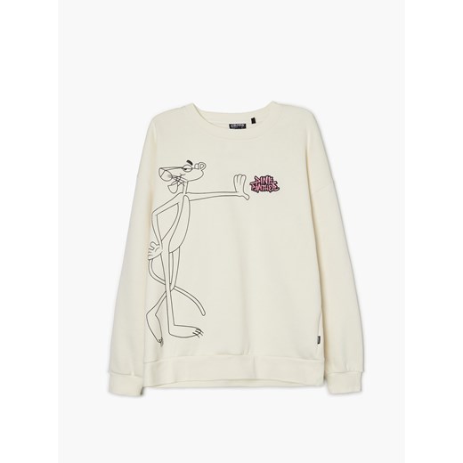 Cropp - Bluza z nadrukiem Różowa Pantera - Kremowy Cropp S Cropp
