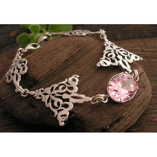 MANUELA - srebrna bransoletka z różowym kryształem Swarovskiego jubilea-pl szary Bransoletki