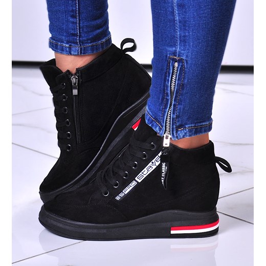 Czarne trampki damskie Sneakersy na koturnie /A3-1 10785 T597/ ze sklepu Pantofelek24.pl w kategorii Buty sportowe damskie - zdjęcie 131055457