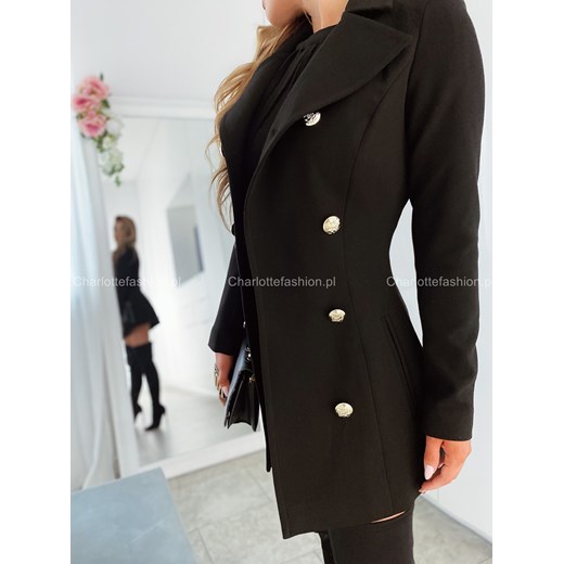 Płaszcz wiosenny dwurzędowy czarny H237 Luxwear M/38 Charlotte Fashion