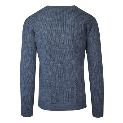 Sweter Wełniany Niebieski w Serek, z Guzikami, w Tłoczony Wzór, V-neck, Męski Vip Stendo XL JegoSzafa.pl