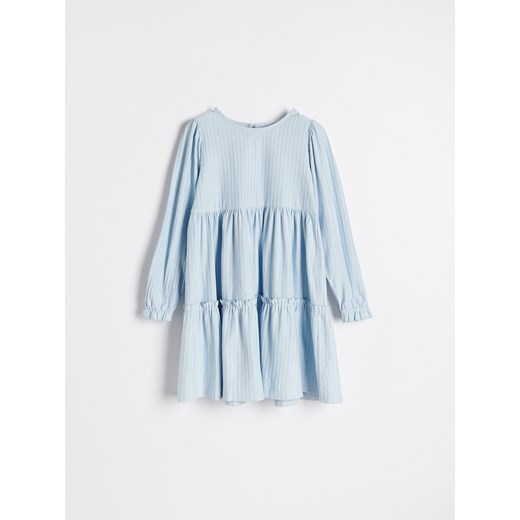 Reserved - Strukturalna sukienka z falbaną - Niebieski Reserved 146 Reserved