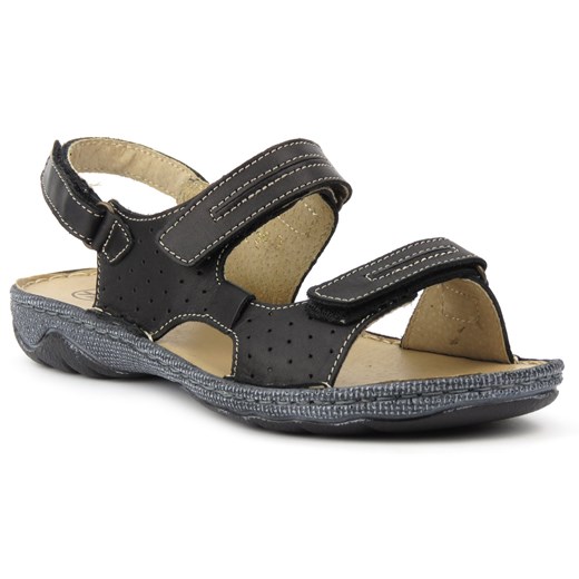 Skórzane sandały damskie polskiej marki Helios Komfort 794, czarne ze sklepu ulubioneobuwie w kategorii Sandały damskie - zdjęcie 131133956