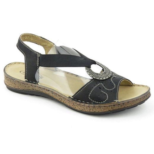 Skórzane sandały damskie z klamrą - Helios Komfort 672, czarne Helios Komfort 36 ulubioneobuwie okazyjna cena