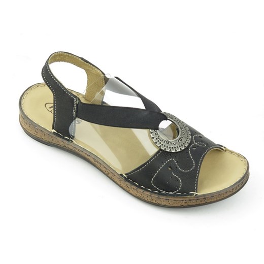 Skórzane sandały damskie z klamrą - Helios Komfort 672, czarne Helios Komfort 39 wyprzedaż ulubioneobuwie