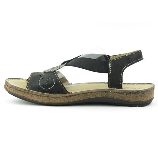 Skórzane sandały damskie z klamrą - Helios Komfort 672, czarne Helios Komfort 37 okazyjna cena ulubioneobuwie
