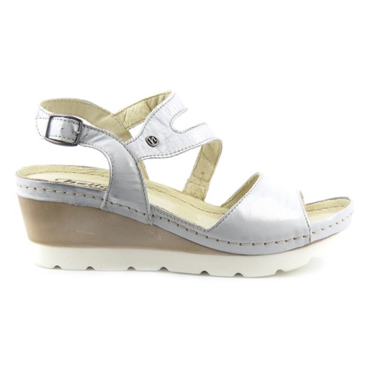 Wygodne sandały damskie na koturnie - HELIOS Komfort 219, srebrne Helios Komfort 37 okazja ulubioneobuwie