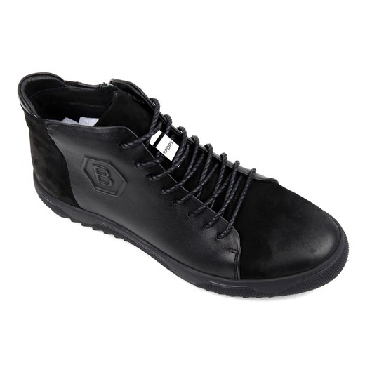 Skórzane trzewiki męskie o lekko sportowym fasonie - BROOMAN A28F50R-1, czarne 45 ulubioneobuwie