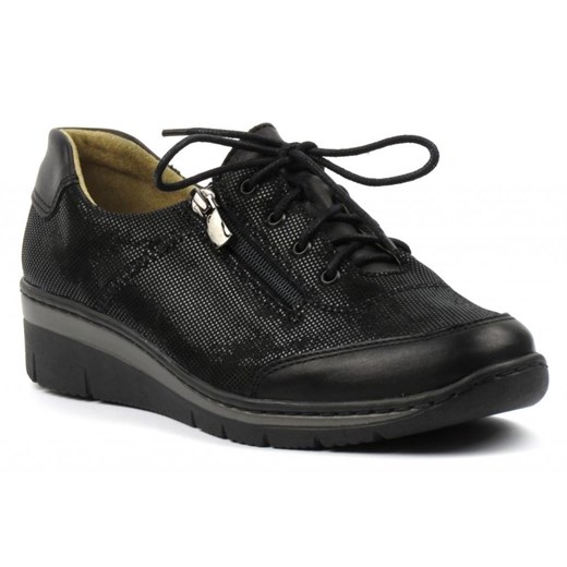 Skórzane buty damskie sportowe - Helios Komfort 334-2, czarne ze sklepu ulubioneobuwie w kategorii Półbuty damskie - zdjęcie 131137078