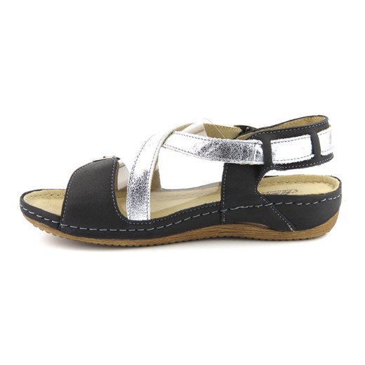 Skórzane sandały damskie polskiej marki Helios Komfort 215, czarne ze sklepu ulubioneobuwie w kategorii Sandały damskie - zdjęcie 131137799