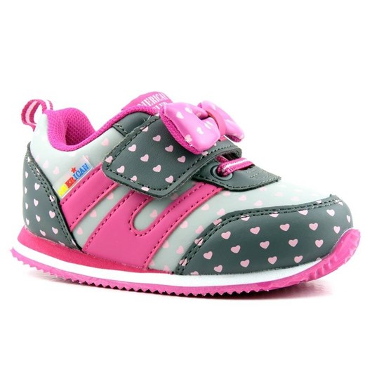 Buty sportowe dla dziewczynki - American Club BS 11/21 różowe, z serduszkami American Club 25 ulubioneobuwie