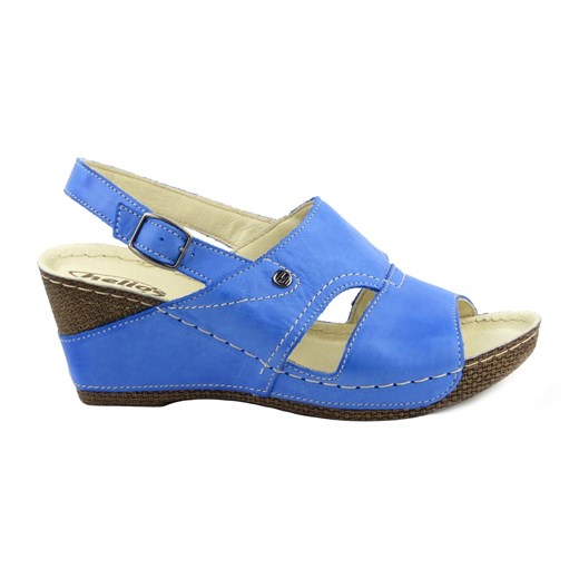 Wygodne sandały damskie na koturnie - HELIOS Komfort 217, niebieskie Helios Komfort 40 wyprzedaż ulubioneobuwie