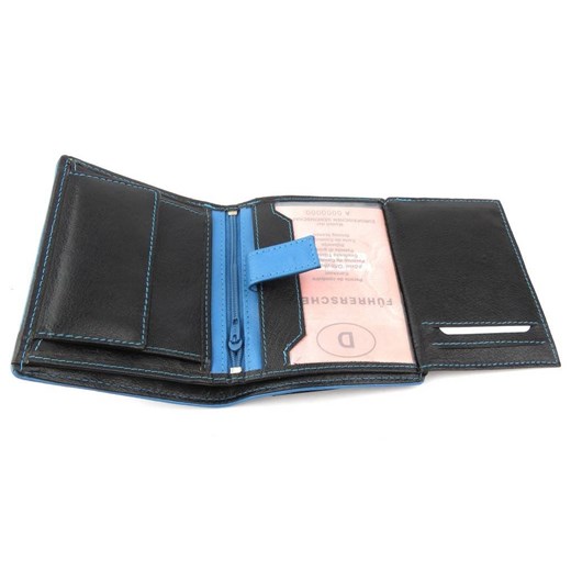 Skórzany, czarny portfel z niebieskim obszyciem A-ART A-art uniwersalny ulubioneobuwie