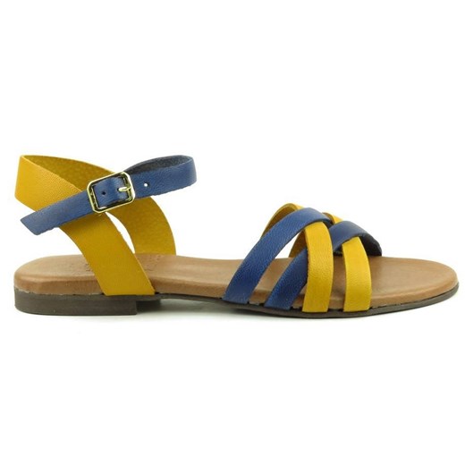 Sandały damskie GÜS 02 ze skóry naturalnej, żółto-niebieskie Güs 38 ulubioneobuwie promocja