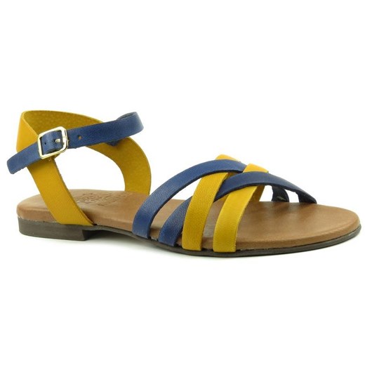 Sandały damskie GÜS 02 ze skóry naturalnej, żółto-niebieskie Güs 40 promocyjna cena ulubioneobuwie