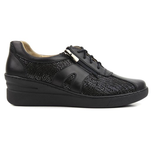 Skórzane sneakersy, półbuty damskie Helios Komfort 377, czarne ze srebrem Helios Komfort 41 ulubioneobuwie