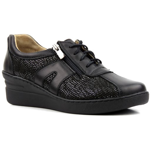 Skórzane sneakersy, półbuty damskie Helios Komfort 377, czarne ze srebrem ze sklepu ulubioneobuwie w kategorii Półbuty damskie - zdjęcie 131139986