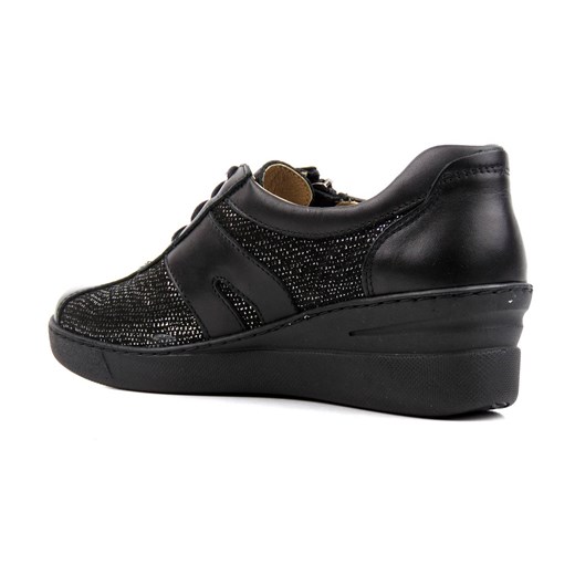 Skórzane sneakersy, półbuty damskie Helios Komfort 377, czarne ze srebrem Helios Komfort 37 ulubioneobuwie